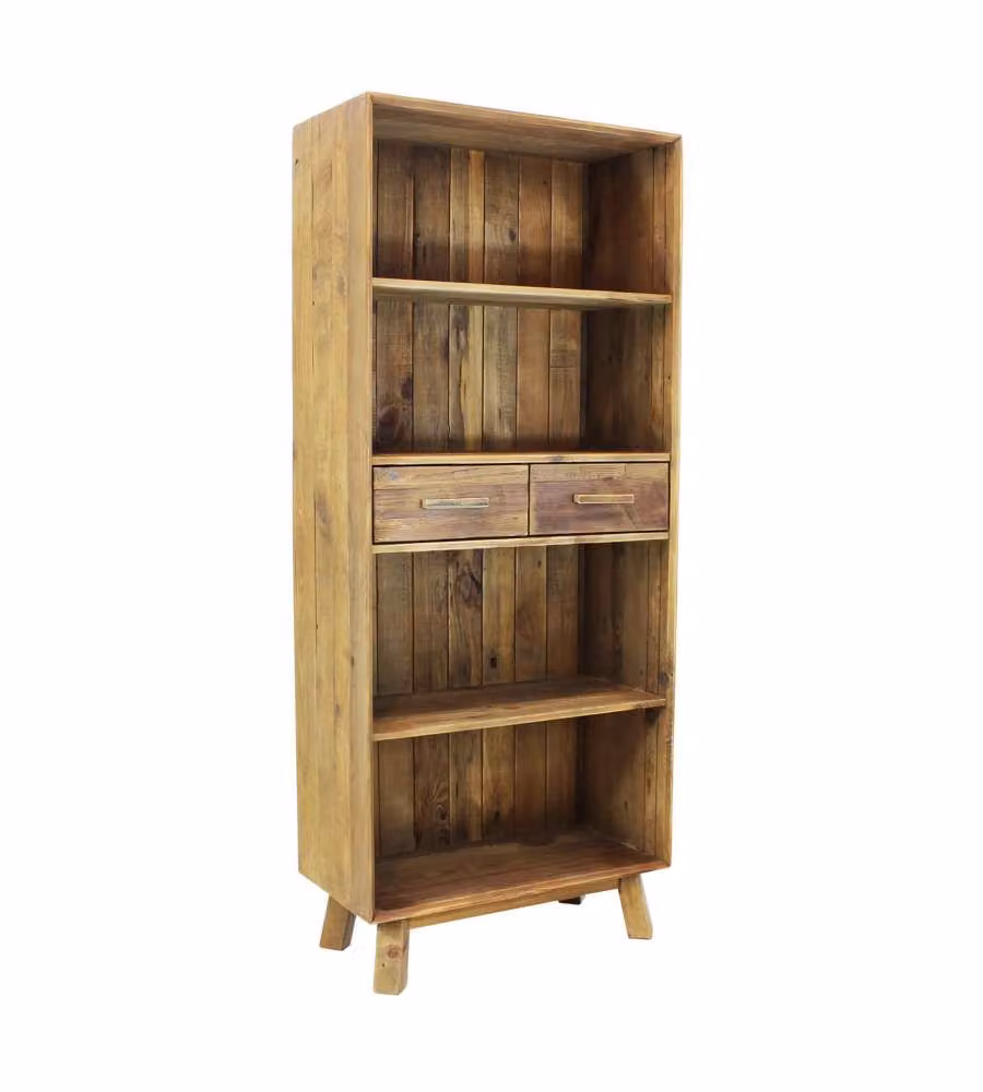 Cosma Libreria Alyce 4 Ripiani 2 Cassetti Pino Riciclato Marrone 80x40x190