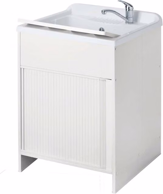 Mobile Lavatoio Forlani in PVC Bianco con Serranda e Asse da Stirare L/P/H: 60 x 50 x 85 cm