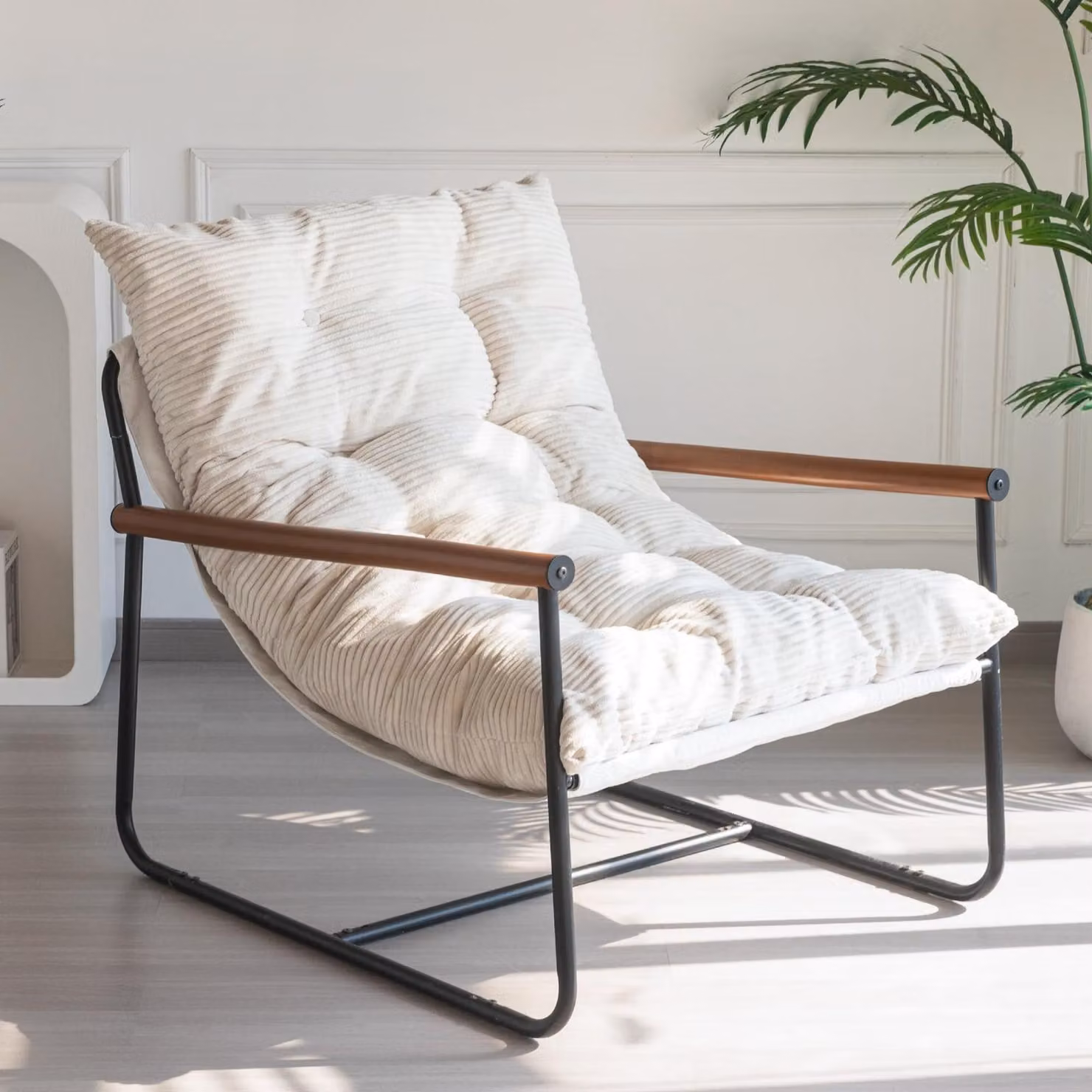 Poltrona lounge - Velluto a coste - Con braccioli - Moderna - Grigio