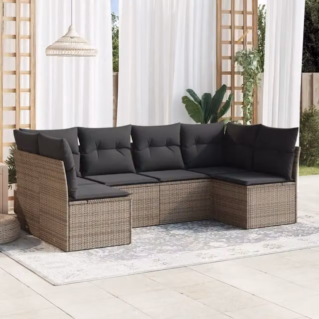 Set Divano da Giardino 6 pz con Cuscini-Sofa da Giardino-Divanetto da esterno Grigio in Polyrattan 877162