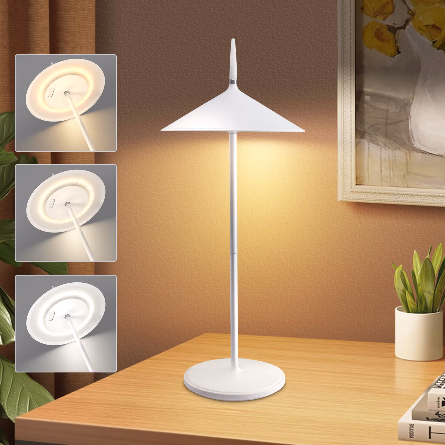 ZMH Lampada da tavolo a batteria Lampada da comodino senza fili Lampada da tavolo a LED 1800 mAh ricaricabile con regolazione dell'intensità tramite tocco, moderna, bianca, lampada da esterno IP44 con porta USB, per balcone, giardino, tavolo da pranzo, ca