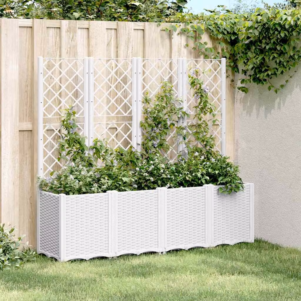 Fioriera da giardino con traliccio vidaXL bianca in plastica L: 160 cm, P: 40 cm, H: 140 cm