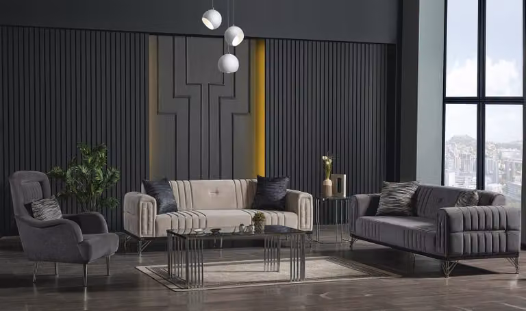 Sofagarnitur 3+3+1 Sitzer Textil Modern Komplett Sessel Sofa 3 Sitzer Luxus
