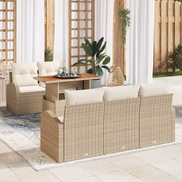Set Divano da Giardino Moderno vidaXL in Rattan e Legno di Acacia, 6 Pezzi, Beige