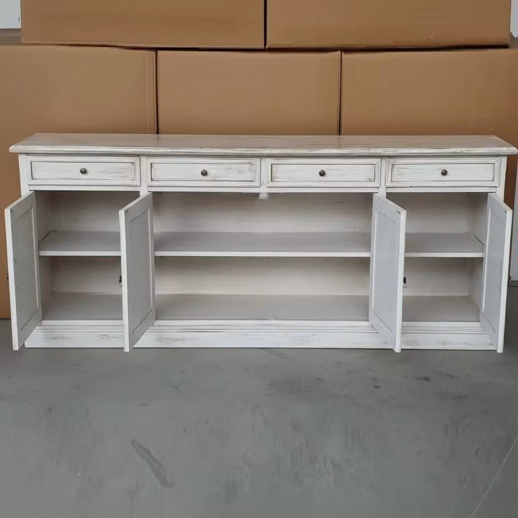 Credenza 4 porte in legno stile shabby chic bianco anticato Mobili 2G L: 205 cm, P: 42 cm, H: 86 cm – 2