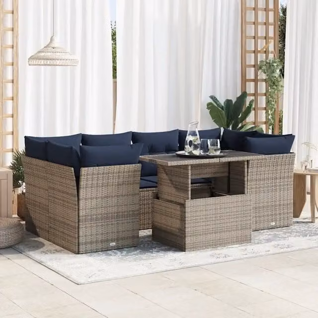 Set Divani da Giardino 7pz con Cuscini Grigio Polyrattan Acacia 3326112