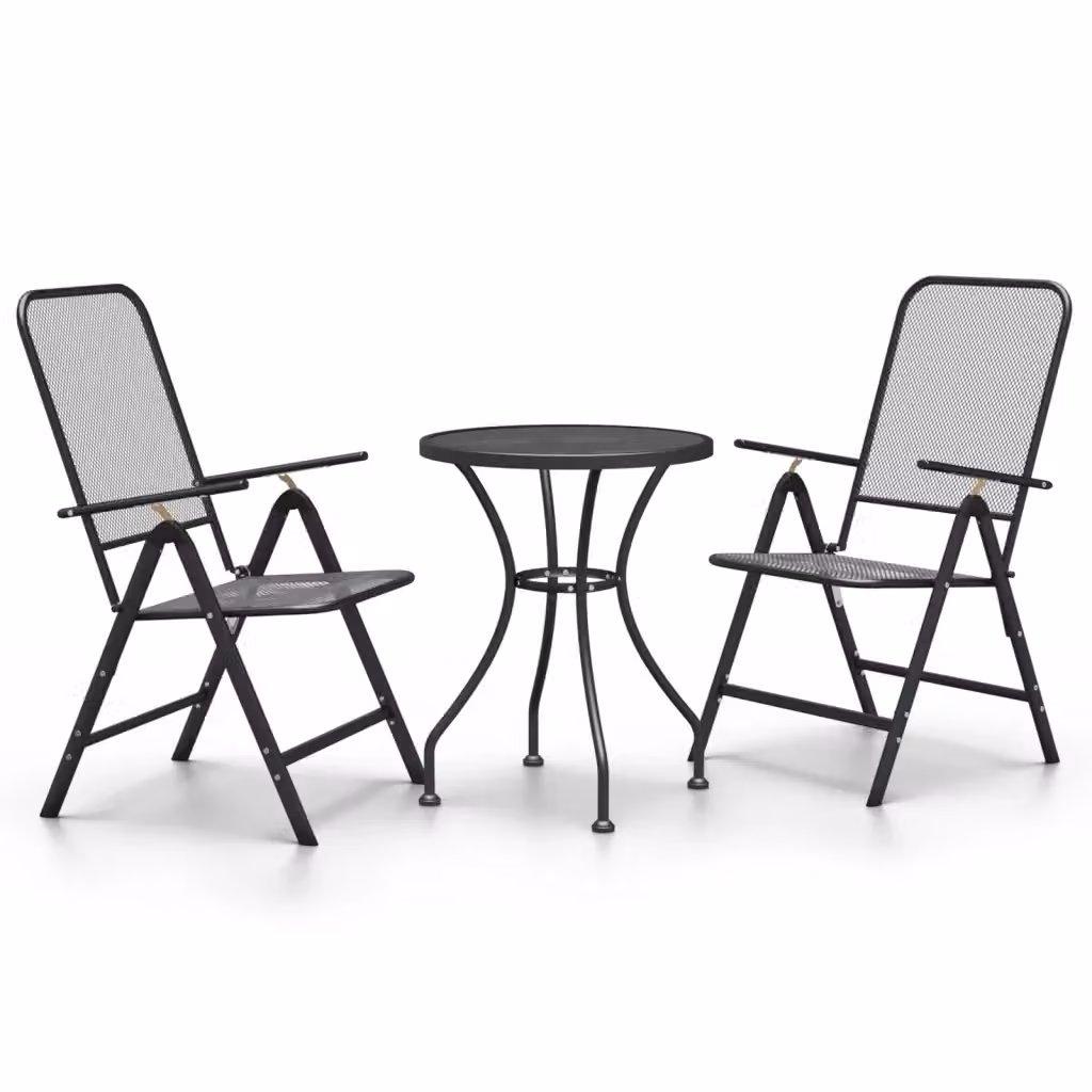 Set da pranzo per giardino vidaXL in acciaio verniciato a polvere antracite, 3 pezzi – 2
