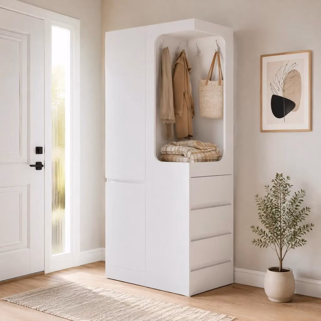 Armadio guardaroba bianco con 1 anta, 4 cassetti e vano appendiabiti, L/P/H: 70 x 40 x 170 cm – 2