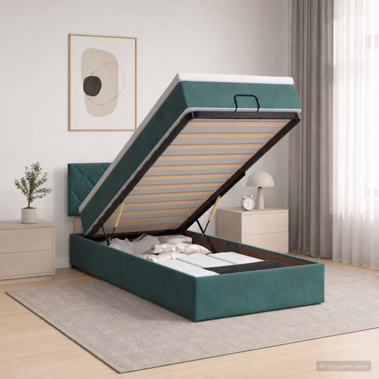 Letto ottomano con materasso vidaXL in velluto verde scuro, L/P/H: 200 x 100 x 45 cm