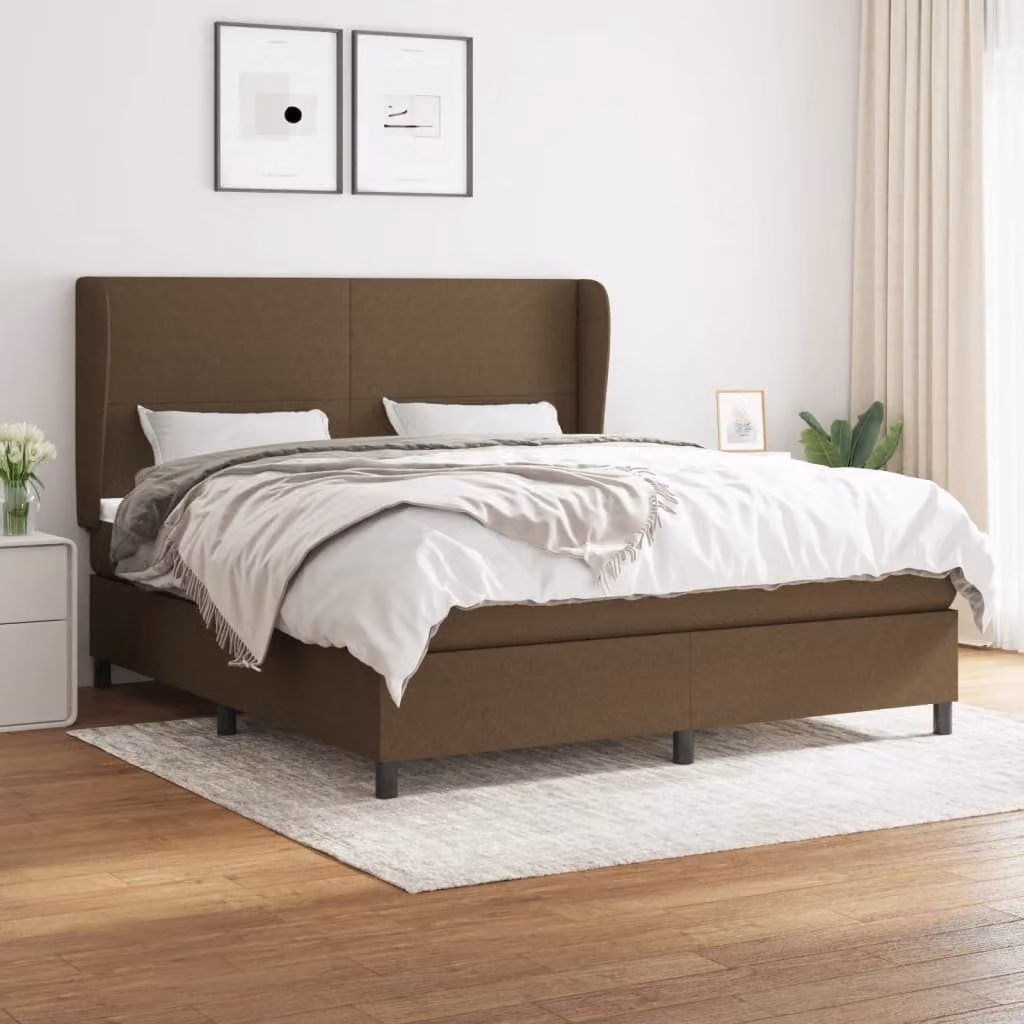Maison Exclusive - Letto boxspring con materasso, marrone scuro, 180x200 cm, rivestimento in tessuto