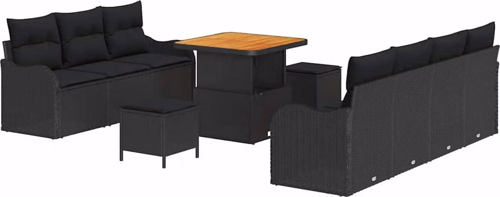 Set Divano da Giardino con cuscino 10 pcs Nero polyrattan