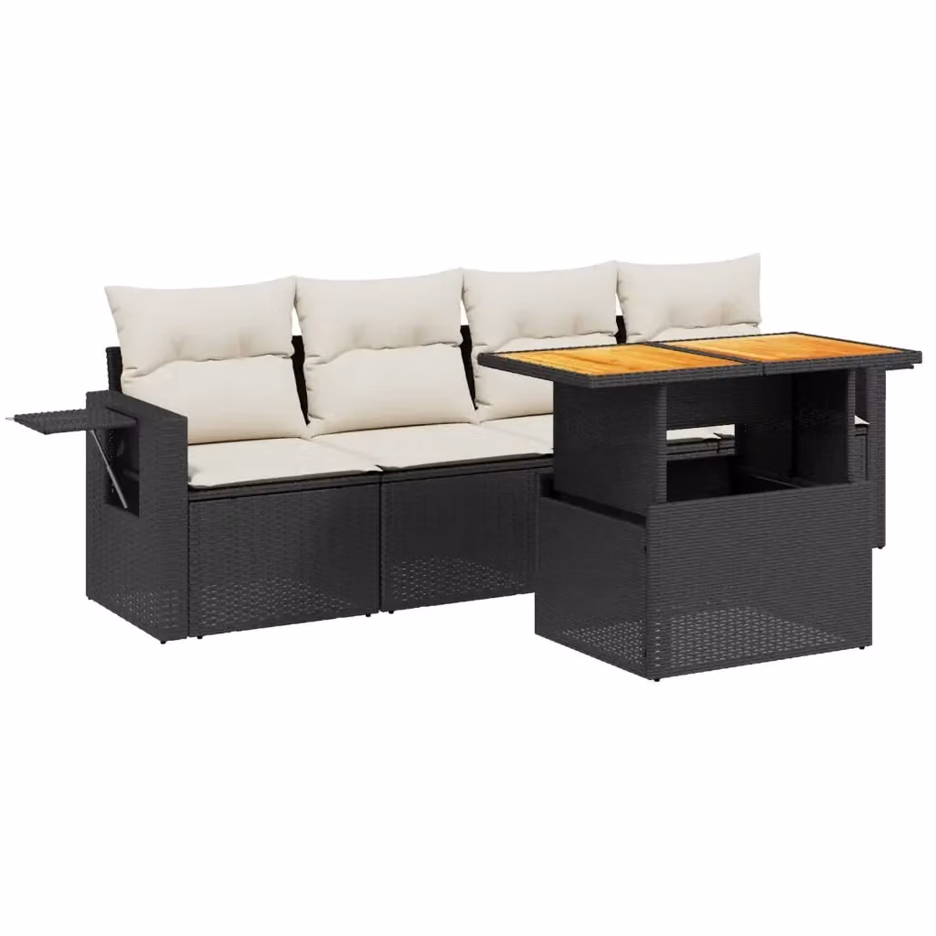 vidaXL Set Divani da Giardino 5 pz in Polyrattan Nero con Cuscini e Tavolino da Esterno – 2