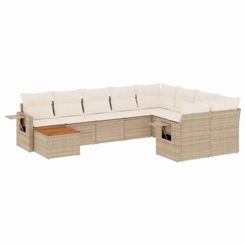 vidaXL Set Divano da Giardino 10 pz in Polyrattan con Cuscini Beige e Tavolino da Esterno – 2