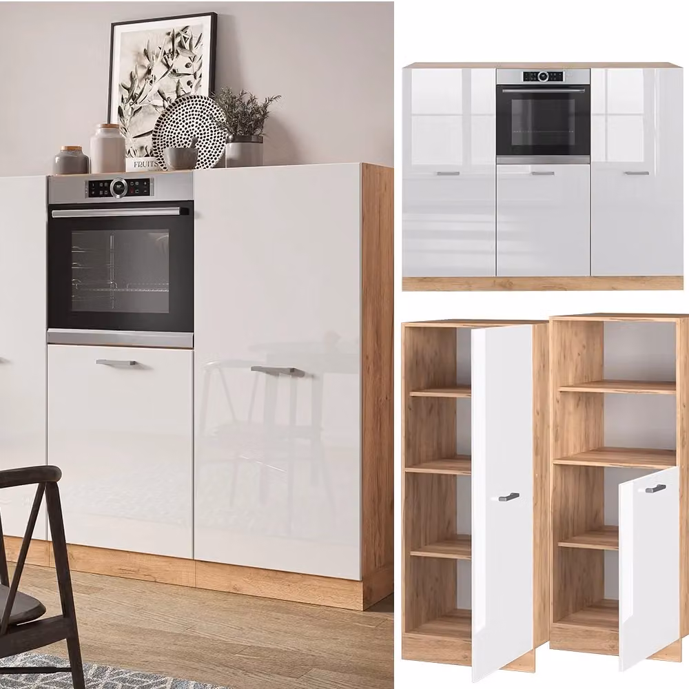 Cucina componibile moderna Vicco R-Line Bianco lucido e Rovere dorato L: 180 cm – 2