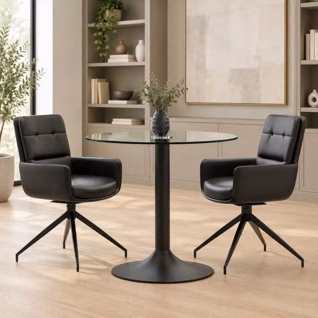 Set tavolo da pranzo rotondo in vetro con 2 sedie girevoli