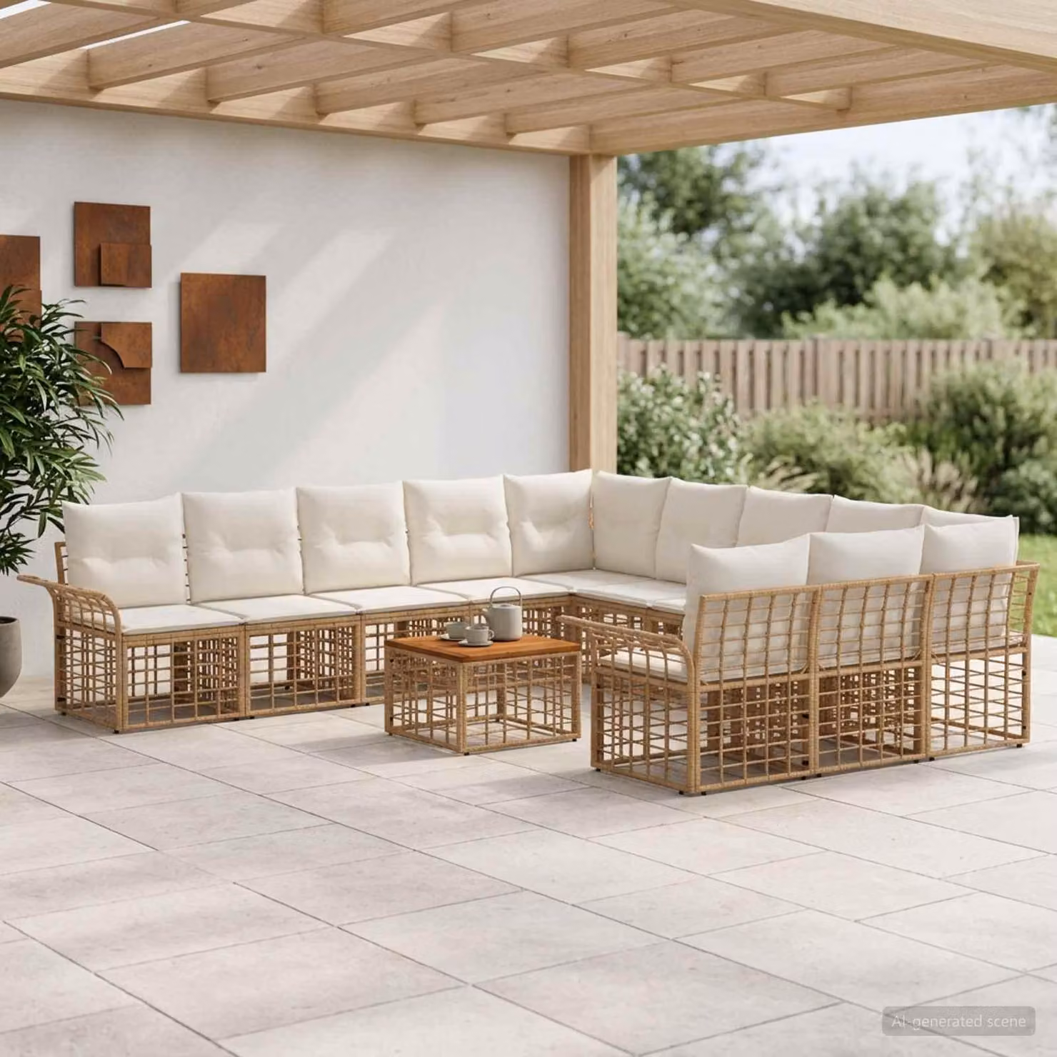 Maison Exclusive - Set da esterno per divano, 12 pezzi, 11 posti, color naturale e crema