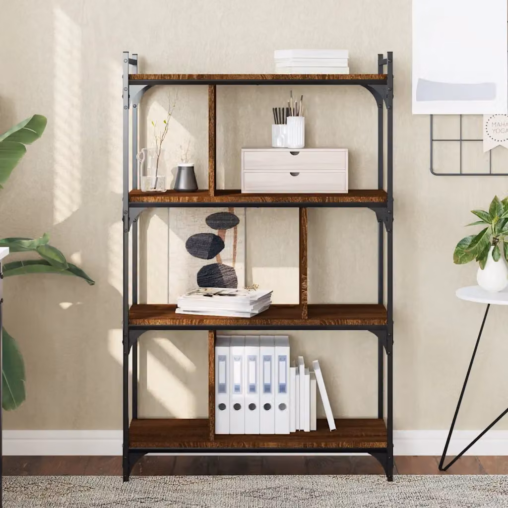 Libreria stile industrial vidaXL in legno e metallo, colore rovere marrone, con 4 ripiani, L/P/H: 76 x 32 x 123 cm
