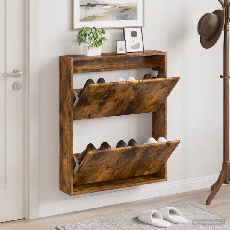 vidaXL Mobiletto per Scarpe da Muro BREDA Rovere Fumo L: 71 cm, P: 17 cm, H: 86 cm