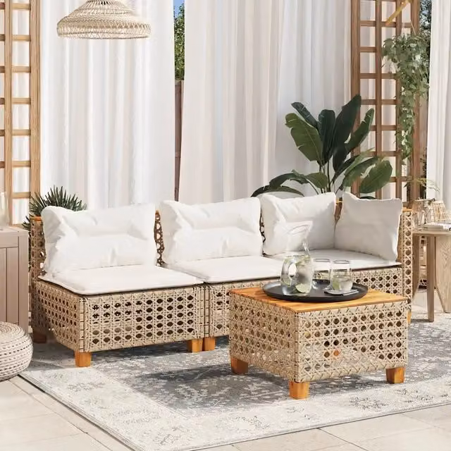 Divano da Giardino con Cuscini a 3 Posti Beige in Polyrattan 365943