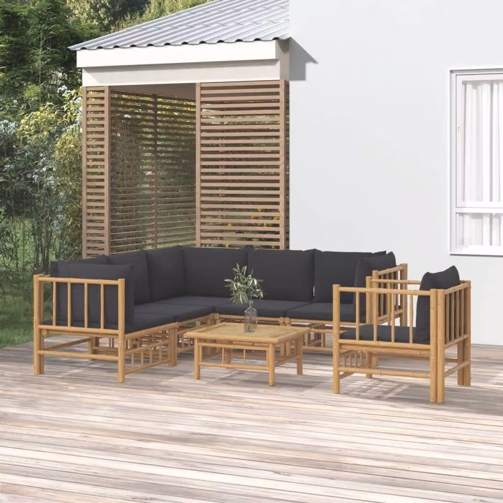 Maison Exclusive - Set da giardino da 7 pezzi con cuscini in bambù grigio scuro
