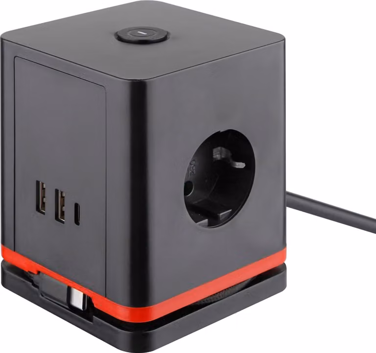 IOIO 41213 IOIO SW 1000 3-fach Steckdosenwürfel 1,5 m schwarz mit USB-Buchse