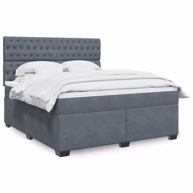 vidaXL Letto Ibrido con Materasso in Velluto Grigio e Bianco L/P: 180 x 200 cm