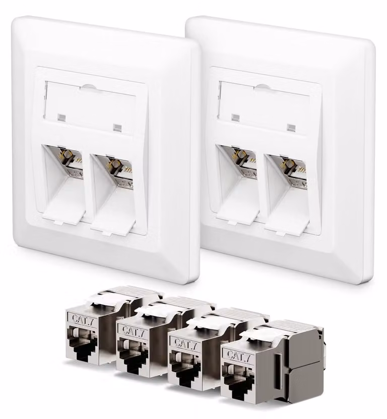 Presa di rete da incasso - Cat7 - 2 x 2 porte - Bianco - Per rete domestica e ufficio