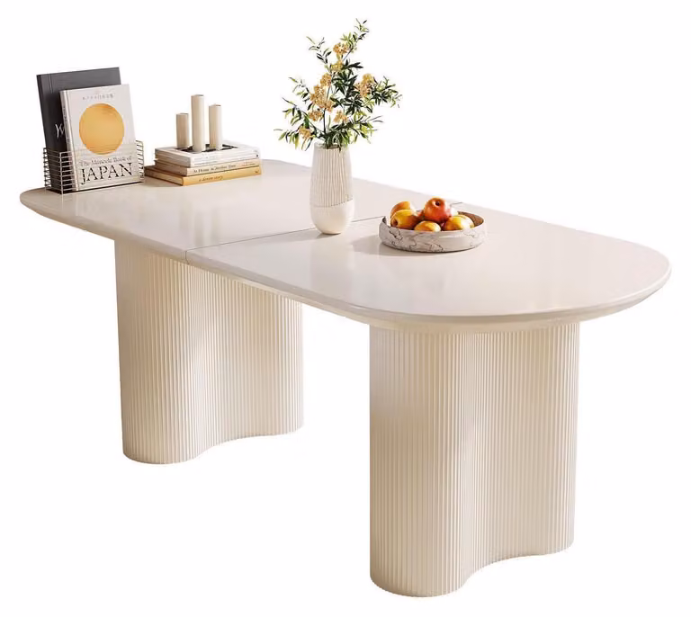 Tavolo da pranzo bianco, 160 cm, per 4-6 persone, design minimalista, gambe a colonna