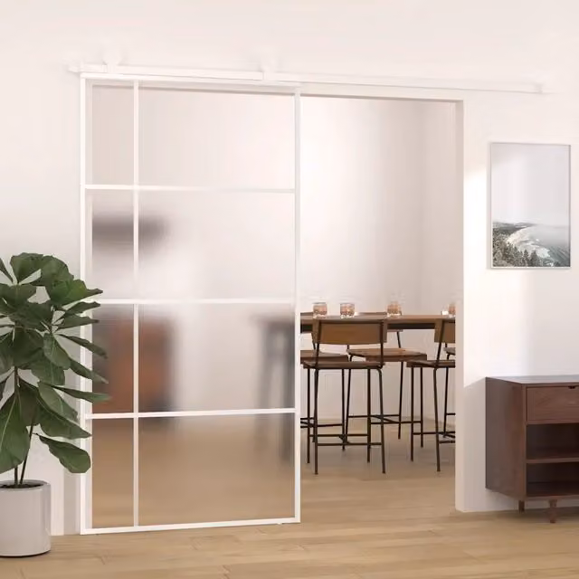 Porta Scorrevole Moderna vidaXL in Vetro e Alluminio Bianca L: 102,5 cm, H: 205 cm – 1