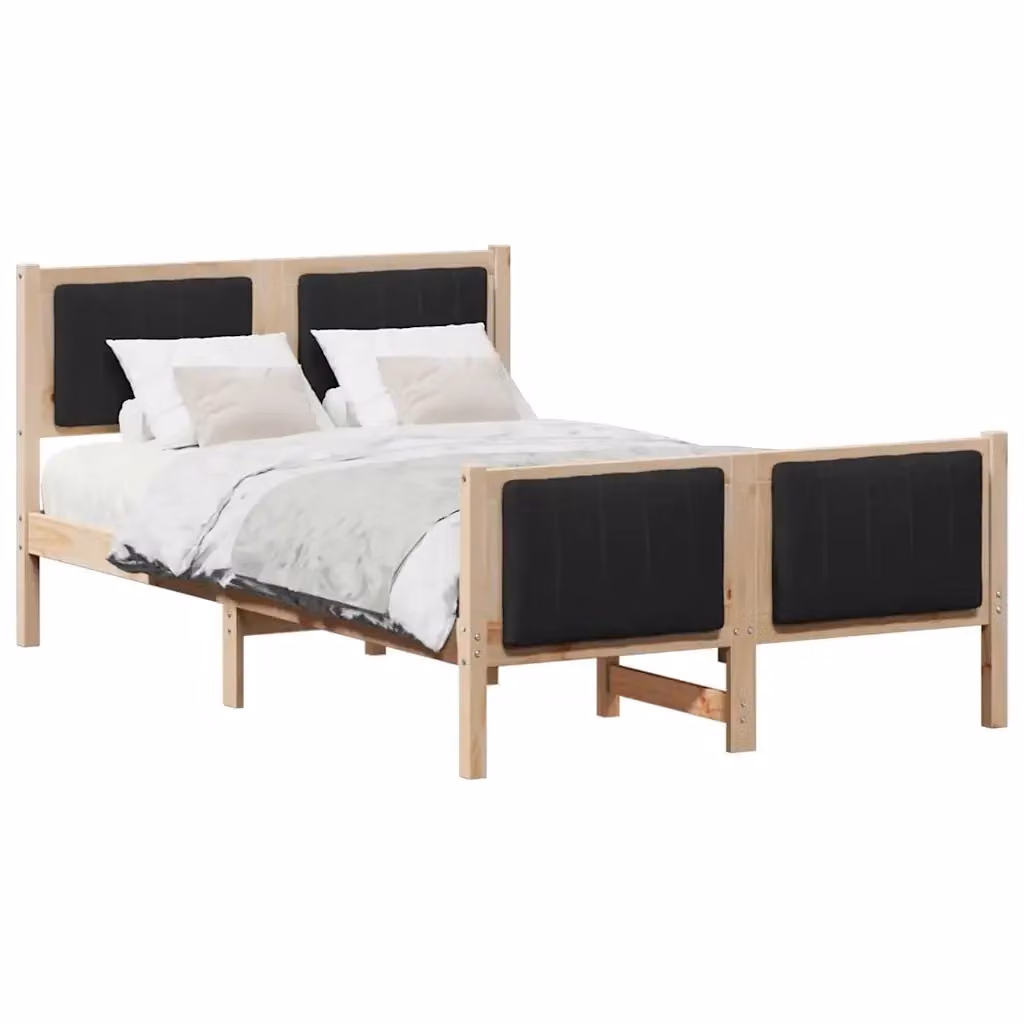 Struttura del letto con testiera vidaXL in legno di pino, Marrone e Nero, L 120 x P 200 cm – 2