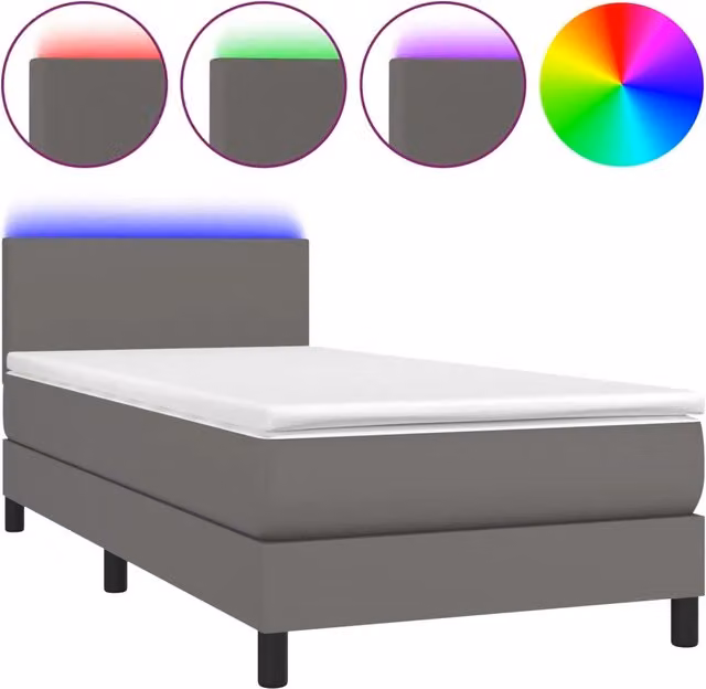 Letto singolo | Letto per adulti | Giroletto Molle con Materasso e LED Grigio 90x200cm Similpelle