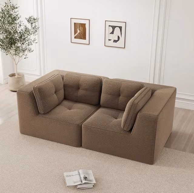 Divano angolare modulare in velluto a coste marrone 208x104x69 cm