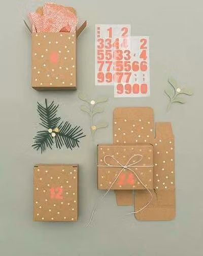 Scatole per calendario dell'Avvento, carta kraft/oro