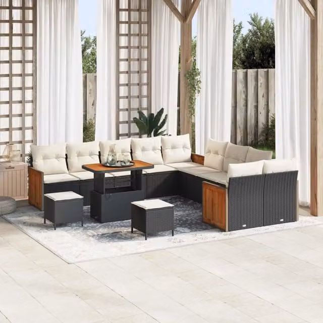 Set Divano da Giardino vidaXL a Forma a U con 13 Posti, Colore Nero e Beige, con Cuscini Inclusi e Struttura in Acciaio Verniciato a Polvere – 1