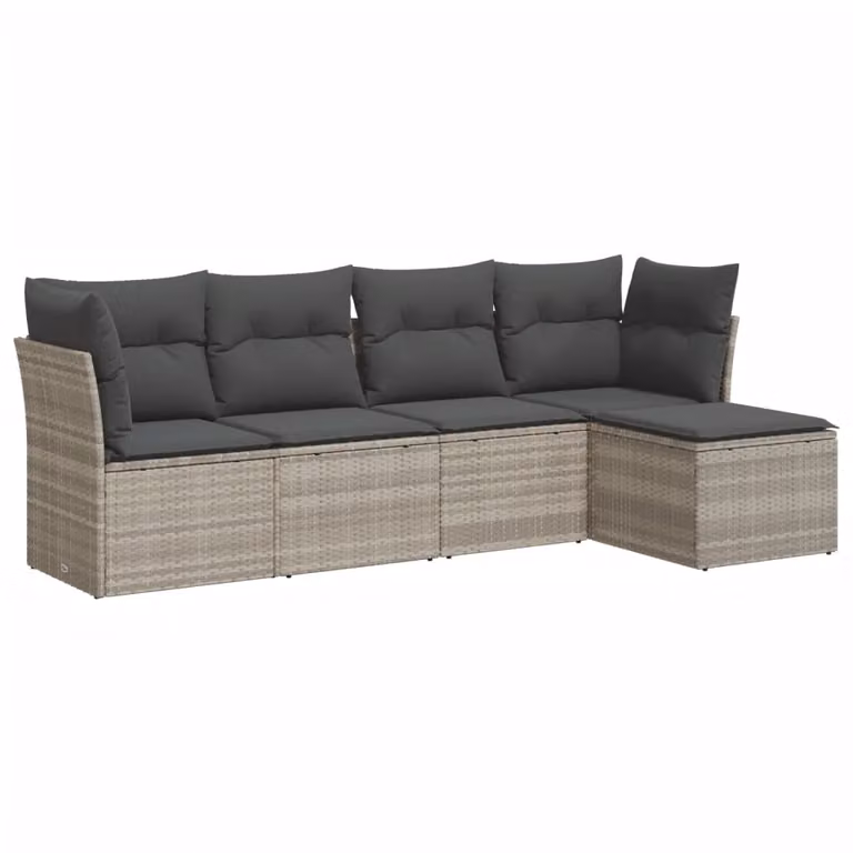 Set Divano da Giardino 5pz con Cuscini Grigio Chiaro Polyrattan
