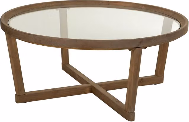 Tavolino da salotto in legno e vetro marrone D100x43,5