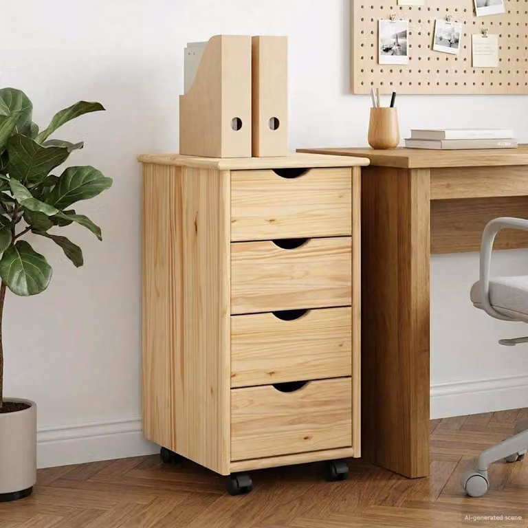 Carrello mobile con ruote vidaXL in legno di pino massello marrone L/P/H: 34 x 39 x 65,5 cm