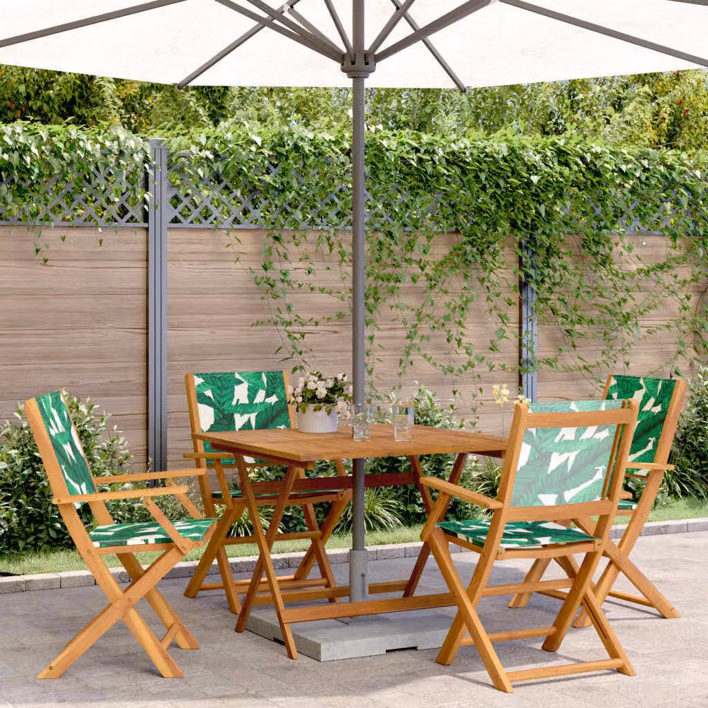 Maison Exclusive - Set da pranzo da giardino a 5 pezzi in tessuto e legno massello con motivo a foglie