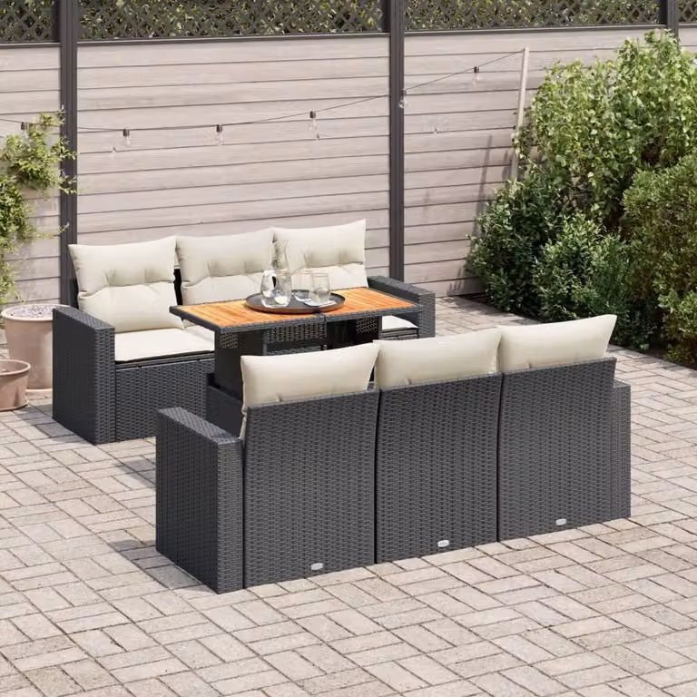 Maison Exclusive - Set da giardino 7 pezzi con cuscini in polyrattan nero
