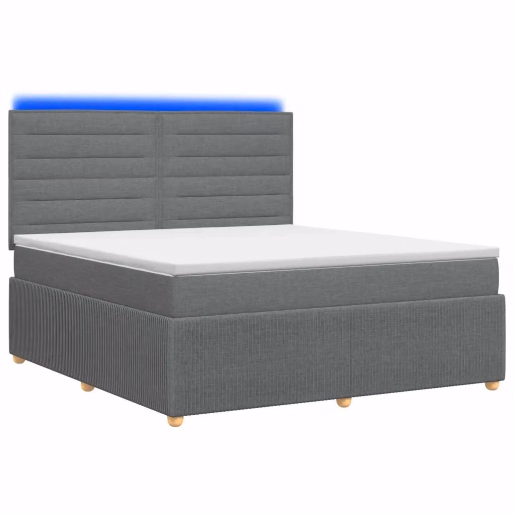 Letto Box Spring vidaXL con Materasso Ibrido e Illuminazione LED, Grigio e Bianco, L/P: 160 x 200 cm – 2