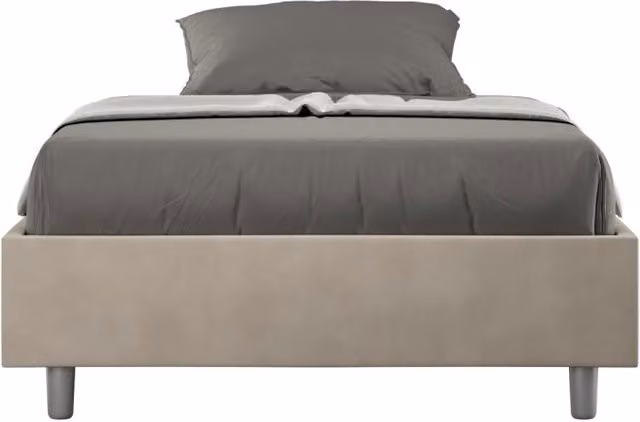 Letto queen size senza rete imbottito 150x200 microfibra sabbia Azelia