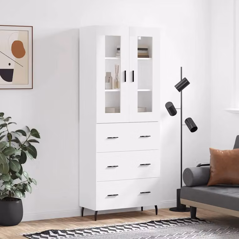 vidaXL Credenza Bianca con Ante in Vetro e Design Minimalista L: 69,5 cm, P: 34 cm, H: 180 cm