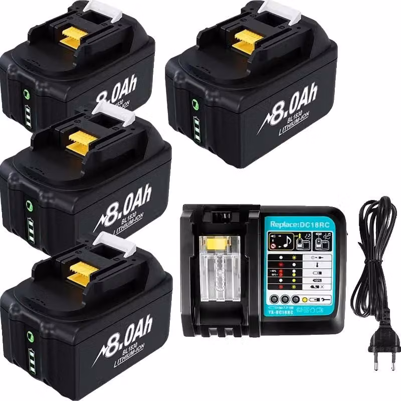 Batteria di ricambio, capacità 8000mAh, compatibilità 18V, 4X8.0Ah1XCaricatore