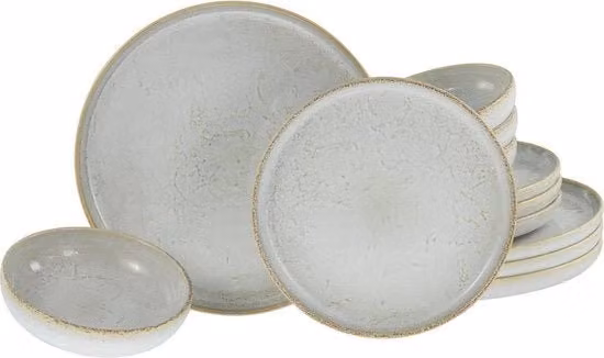 Set da tavola per 12 persone in stile vintage, off-white, 12 pezzi, resistente a piatti e microonde, fatto in Portogallo, codice articolo: Serviesset 12 persoons