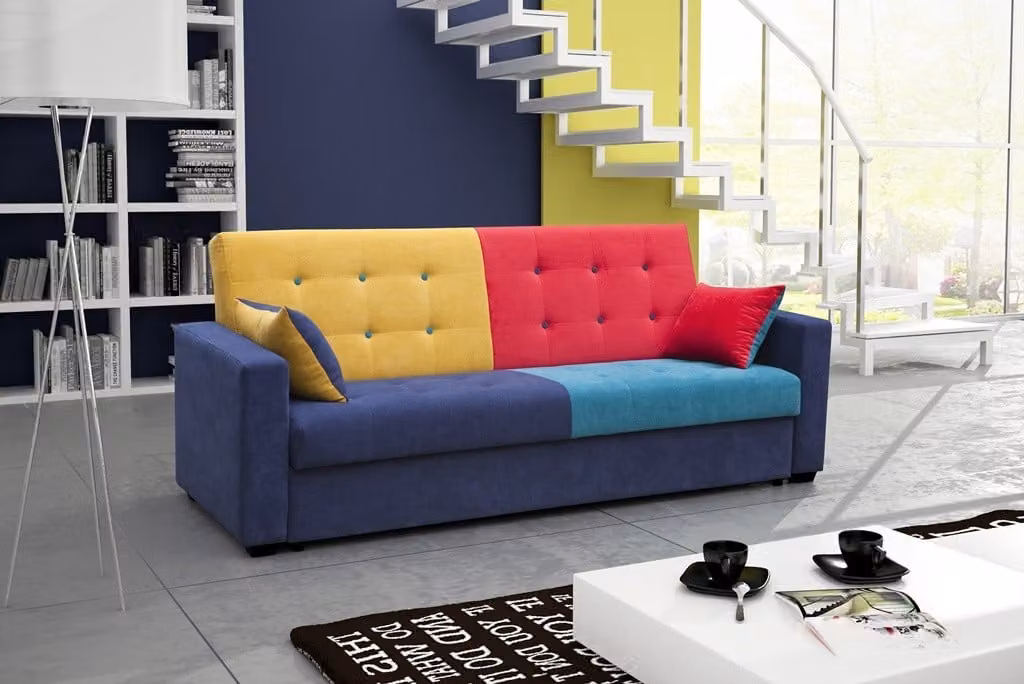 Schlafsofa Stoff Sofa Couch Textil Polster Garnitur Bettfunktion 3 Sitz