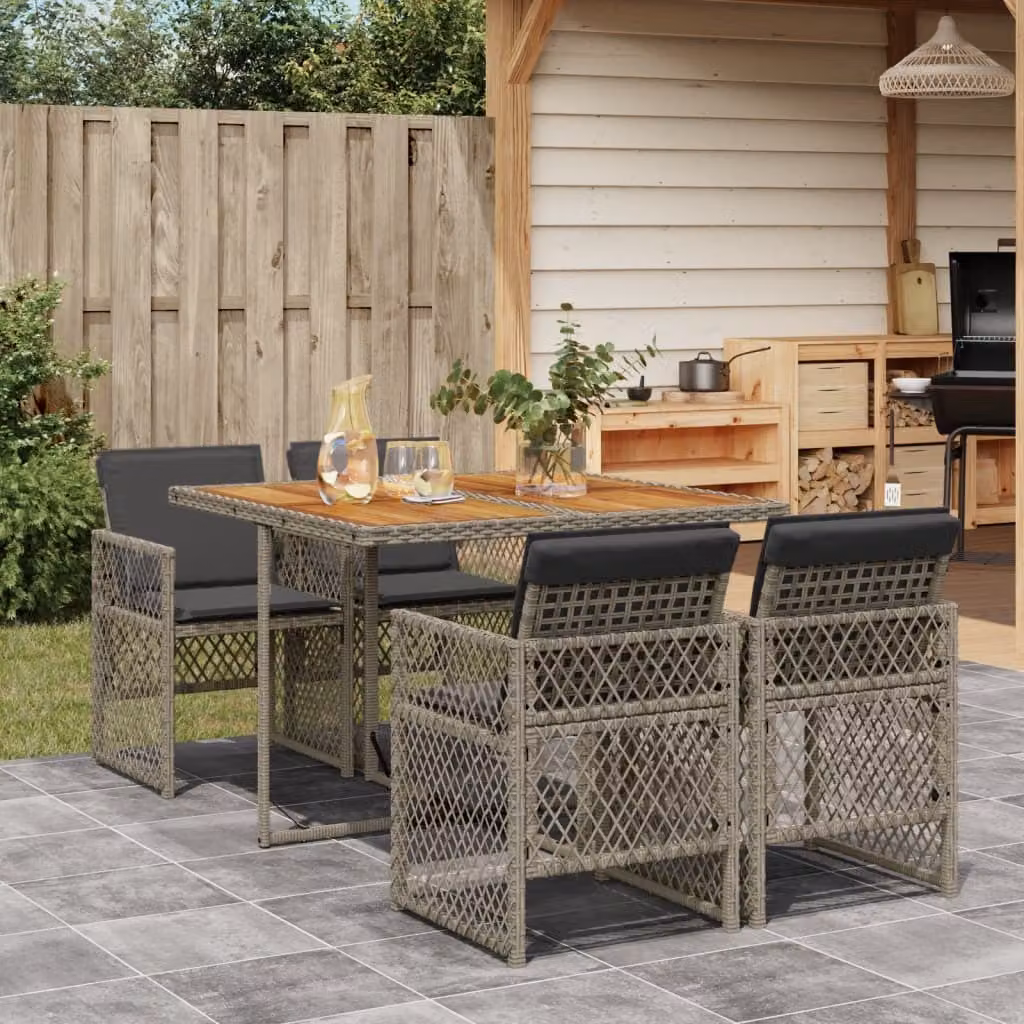 Maison Exclusive - Set da Pranzo da Giardino 5 pz con Cuscini in Polyrattan Grigio