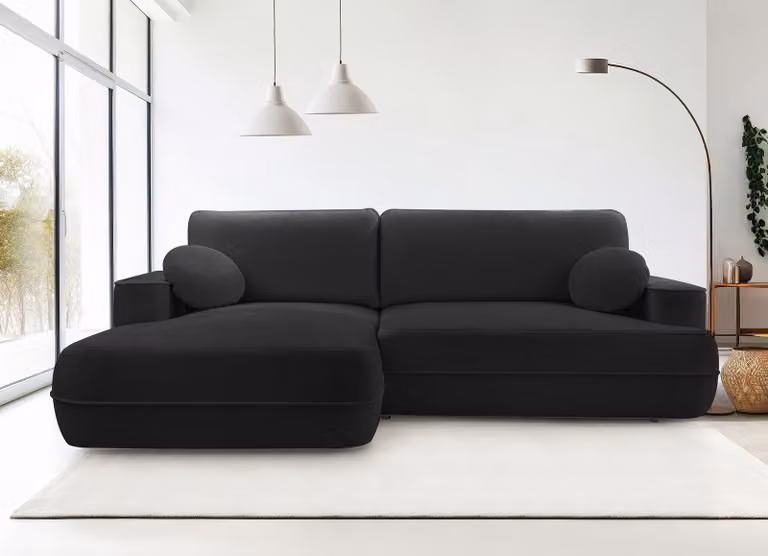 AX LIVING Divano angolare con funzione letto Peoni 267 cm elegante nero L