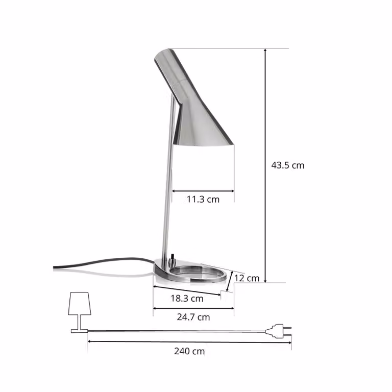 Louis Poulsen Lampada da tavolo di design AJ Mini, Alluminio / Grigio / Zincato, Soggiorno / Sala da pranzo, Metallo, Design, Lampada da tavolo