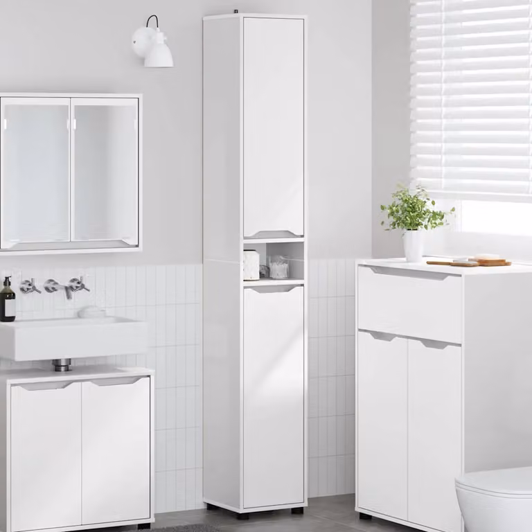 Mobile da bagno moderno vidaXL bianco lucido con ante a battente e ripiani interni L: 30,5 cm, P: 30 cm, H: 195 cm