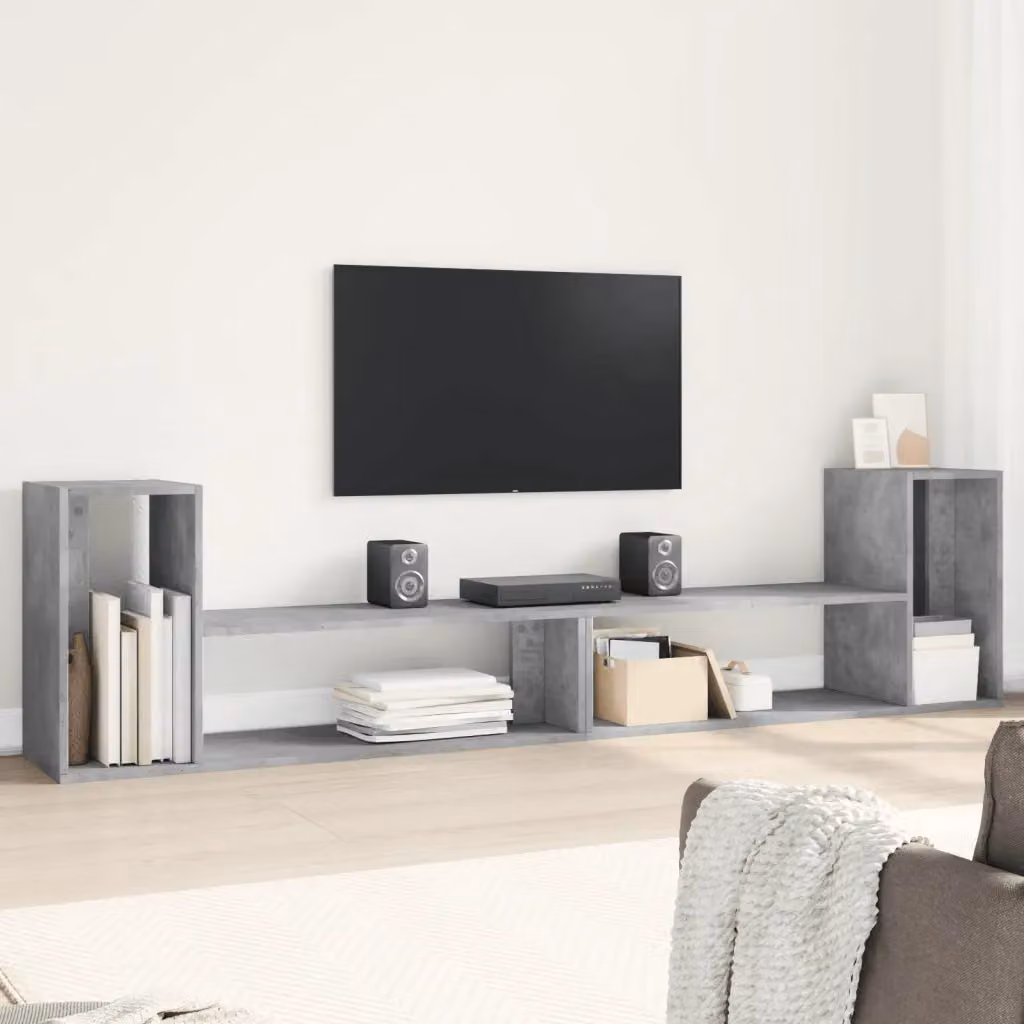 Mobile TV moderno vidaXL in legno e MDF grigio cemento con scomparti multimediali